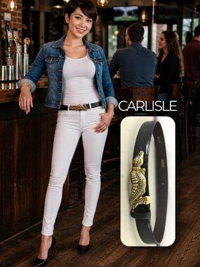 Vintage CARLISLE Alligator Buckle Belt - size small 🐊 Reptile Embossed 80s